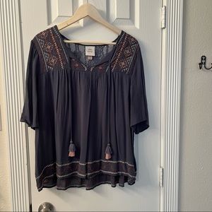 Knox Rose Short Sleeve Eyelet Shirt, Embroidered with Lace Back, Size XXL